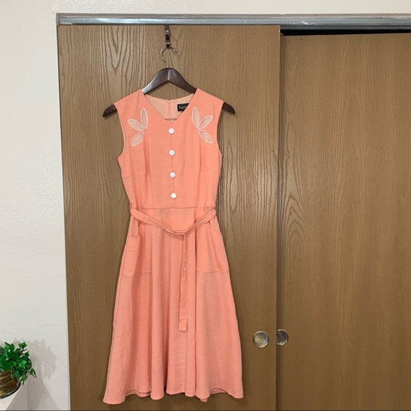 Voodoo Vixen Dress Peach Pocket Belted Retro Pinup - Picture 10 of 10